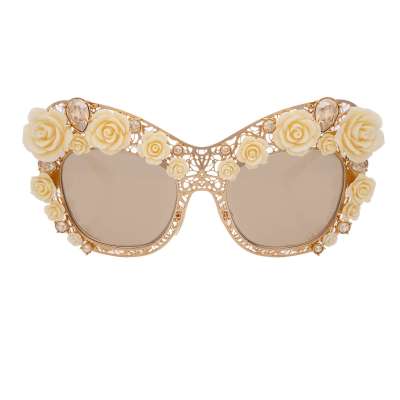 Filigree Crystal Rose Metal Sunglasses DG 2160 Gold White