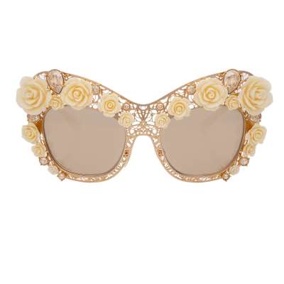 Filigree Crystal Rose Metal Sunglasses DG 2160 Gold White