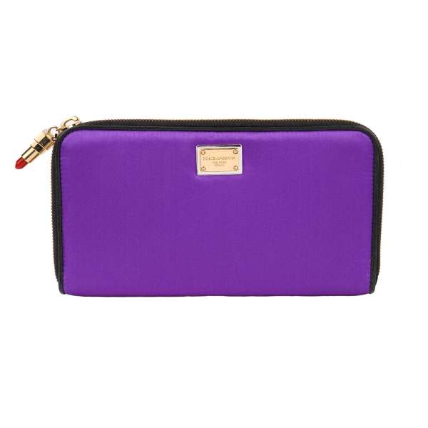 Small Bag / Clutch with DG Logo Plate and metal red Lipstick Pendant in purple and gold by DOLCE & GABBANA