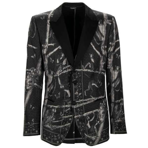 MARTINI blazer / jacket made of silk with contrast peak lapel in red and black by DOLCE & GABBANA