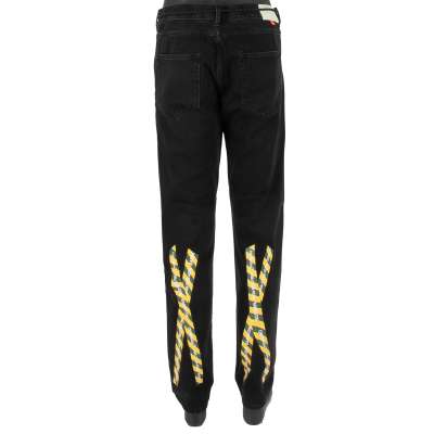 Off-White Virgil Abloh Yellow Tape Bangkok Jeans with Patches Black 33 M
