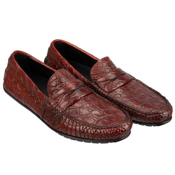 Sehr exklusive und elegante Loafer Schuhe RAGUSA aus Krokodilleder in Rot von DOLCE & GABBANA