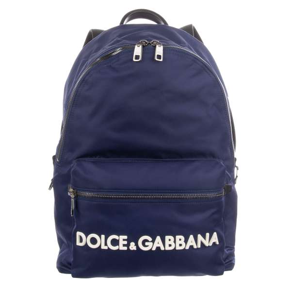 Rucksack aus Nylon mit großem Logo , Details aus Leder und Außentasche von DOLCE & GABBANA