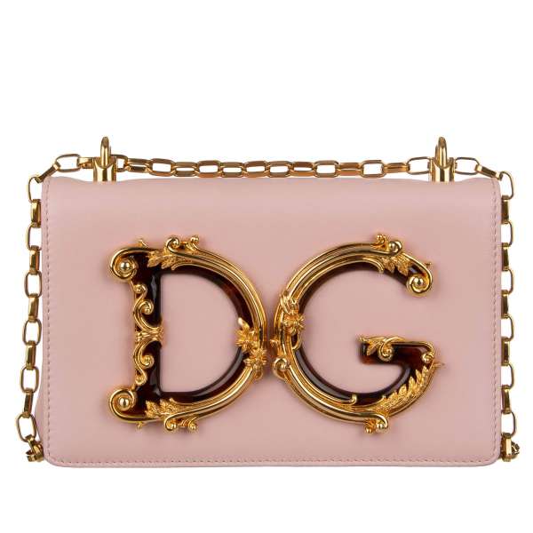 Clutch / Crossbody Bag DG GIRLS made of nappa leather with a large enameled baroque style DG Logo and vintage chain strap by DOLCE & GABBANA
