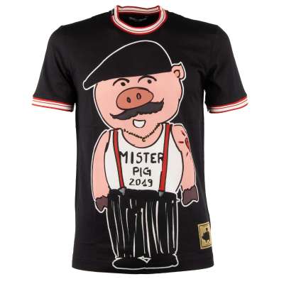 Printed Mister Pig Cotton T-Shirt Black