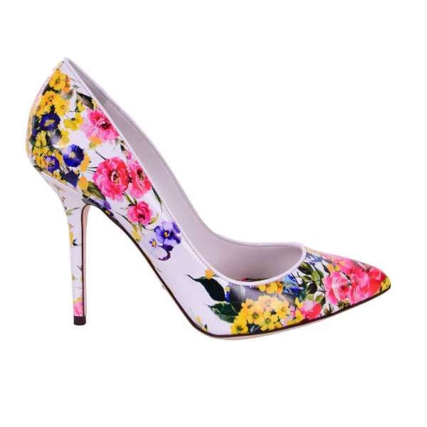 Pointed Classic Pumps BELLUCCI in white with floral print by DOLCE & GABBANA