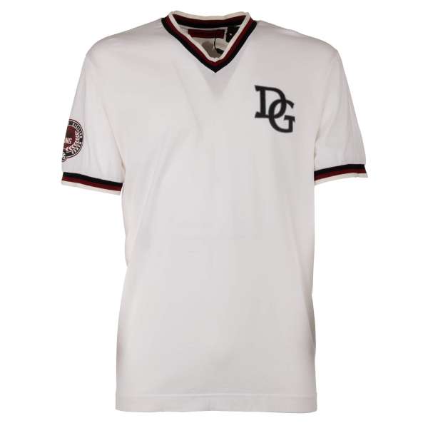 Oversize Baumwolle T-Shirt mit DG Logo Krone King Print und gerippten Elementen in Weiß, Rot und Schwarz von DOLCE & GABBANA