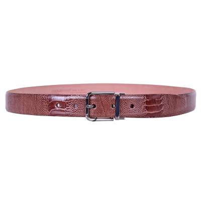 Ostrich Belt with Roller Buckle Brown