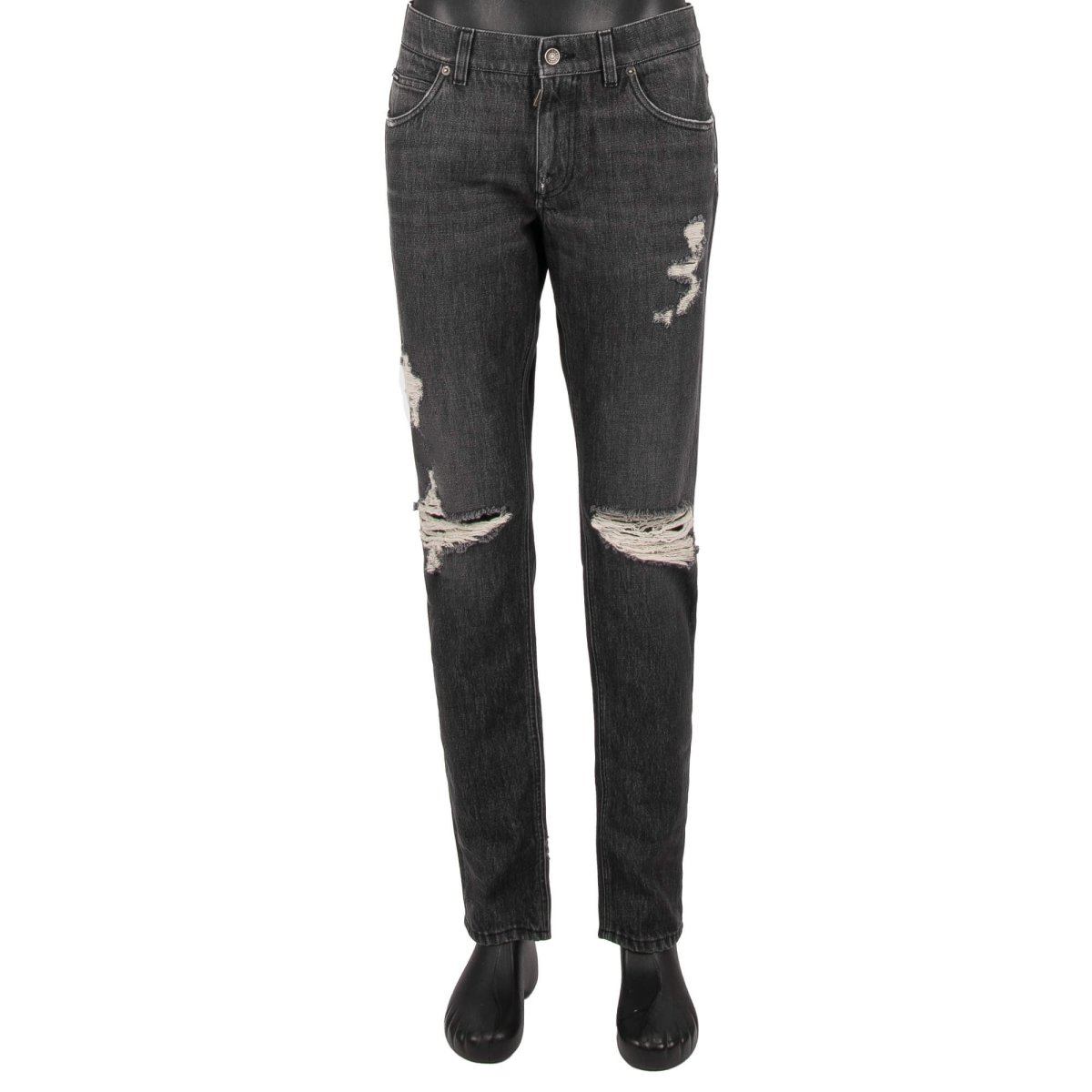 Dolce & Gabbana Distressed Metal Logo Plate Ring Jeans Dolce & Gabbana Distressed Metal Logo Plate Ring Jeans