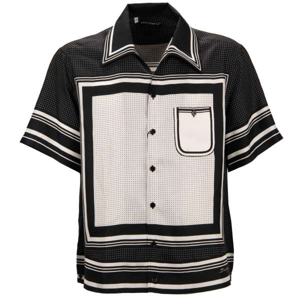 Oversize silk shirt with polka dot pattern in black and white by DOLCE & GABBANA
