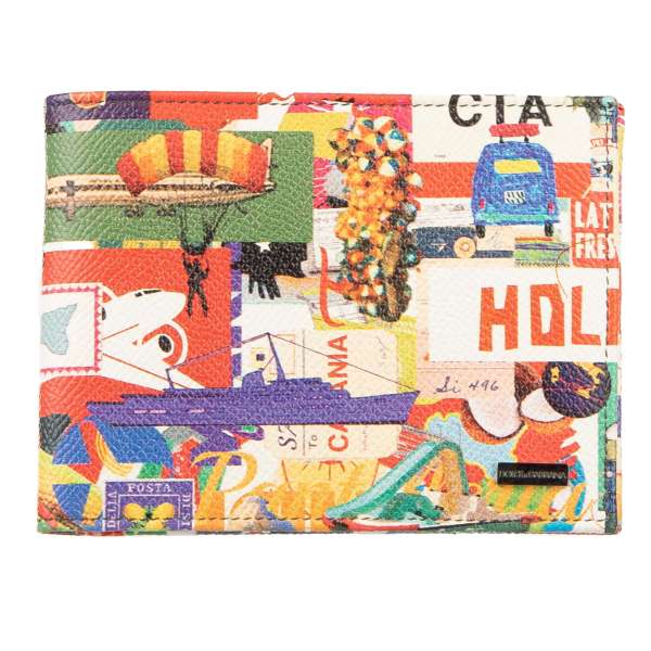 Dauphine leather multicolor bifold wallet with Holiday Print and DG metal logo by DOLCE & GABBANA