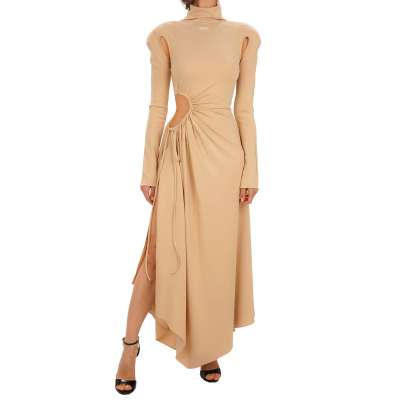Virgil Abloh Plisse Panel Maxi Dress Beige 40 S