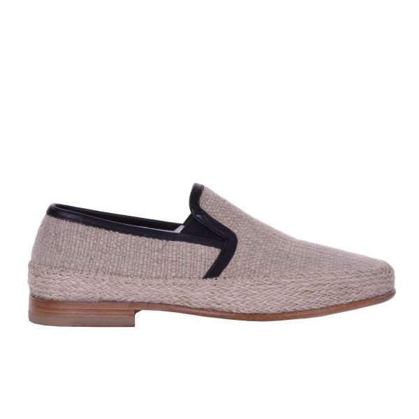 Espadrilles PIANOSA Pantofola aus Leinen Canvas mit Leder Details und Logo von DOLCE & GABBANA Black Label