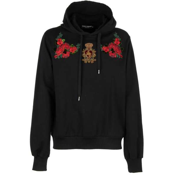 Hoodie / Kapuzenpullover mit DG Logo, Krone und Herz Wappen und Blumen Stickerei von DOLCE & GABBANA