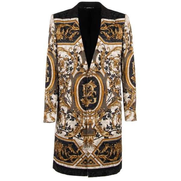 Jacquard Coat SICILIA with floral baroque and DG logo print by DOLCE & GABBANA