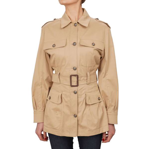 Trench Coat Safari Jacket with metal crown buttons, belt and pockets by DOLCE & GABBANA