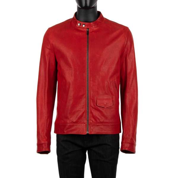 Biker style washed lamb leather jacket with pockets and zip fastening by DOLCE & GABBANA