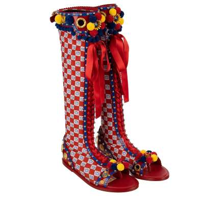 Carretto Sandals Boots PORTOFINO with Crystal Buckle Studs Red 39 9