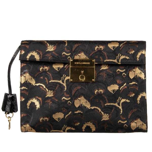 Textured document holder bag / briefcase made of Lurex and Caiman Leather with a key lock by DOLCE & GABBANA