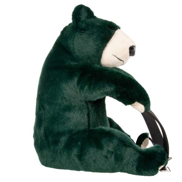 Unisex Faux Fur Backpack Bag as Plush Bear Toy with adjustable straps, embroidered DG Logo and zip pocket in green by DOLCE & GABBANA