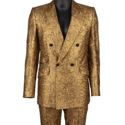 Rosen Jacquard SICILIA Anzug Zweireiher Gold 48 US 38 M 