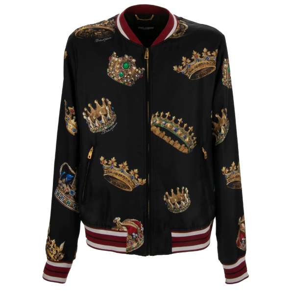 Leopards printed padded bomber jacket with pockets and knit details by DOLCE & GABBANA