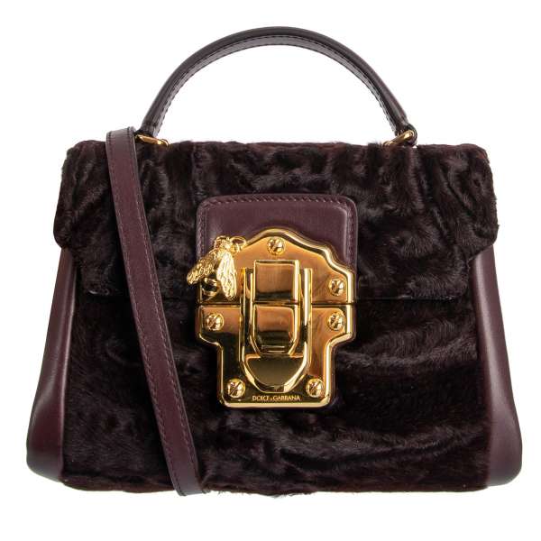 Tote / Shoulder bag LUCIA made of astrakhan fur and nappa leather with bee embellished buckle by DOLCE & GABBANA