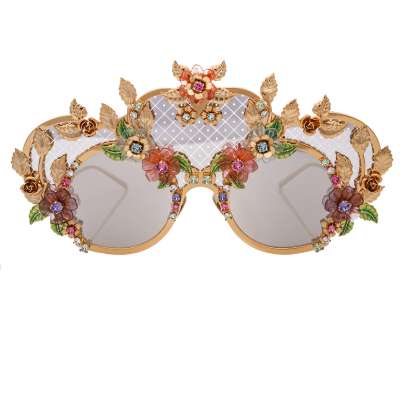 Filigree Baroque Flower Crystal Mirror Sunglasses Gold Pink