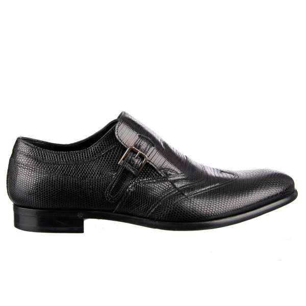 Very exclusive and rare formal Lizard / Varan leather monkstrap shoes in black by DOLCE & GABBANA