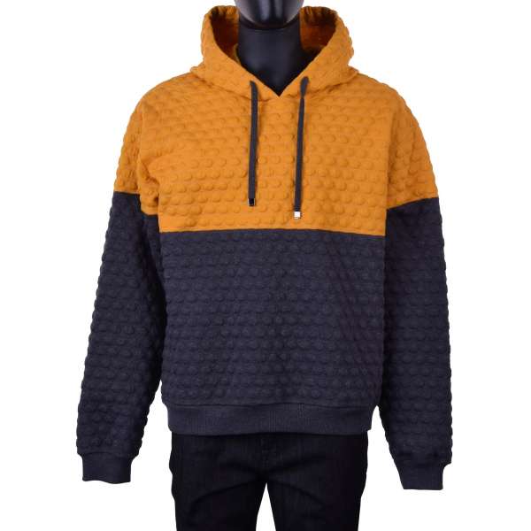 Quilted wide fit cotton Hoody with Bubble Structure in yellow and gray by DOLCE & GABBANA 