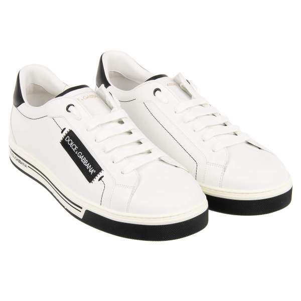 Low-Top Sneaker ROMA with DG farbic logo patch in black and white by DOLCE & GABBANA