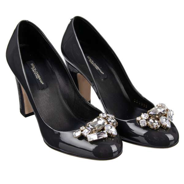 Patent leather pumps VALLY embellished with crystals brooch by DOLCE & GABBANA Black Label