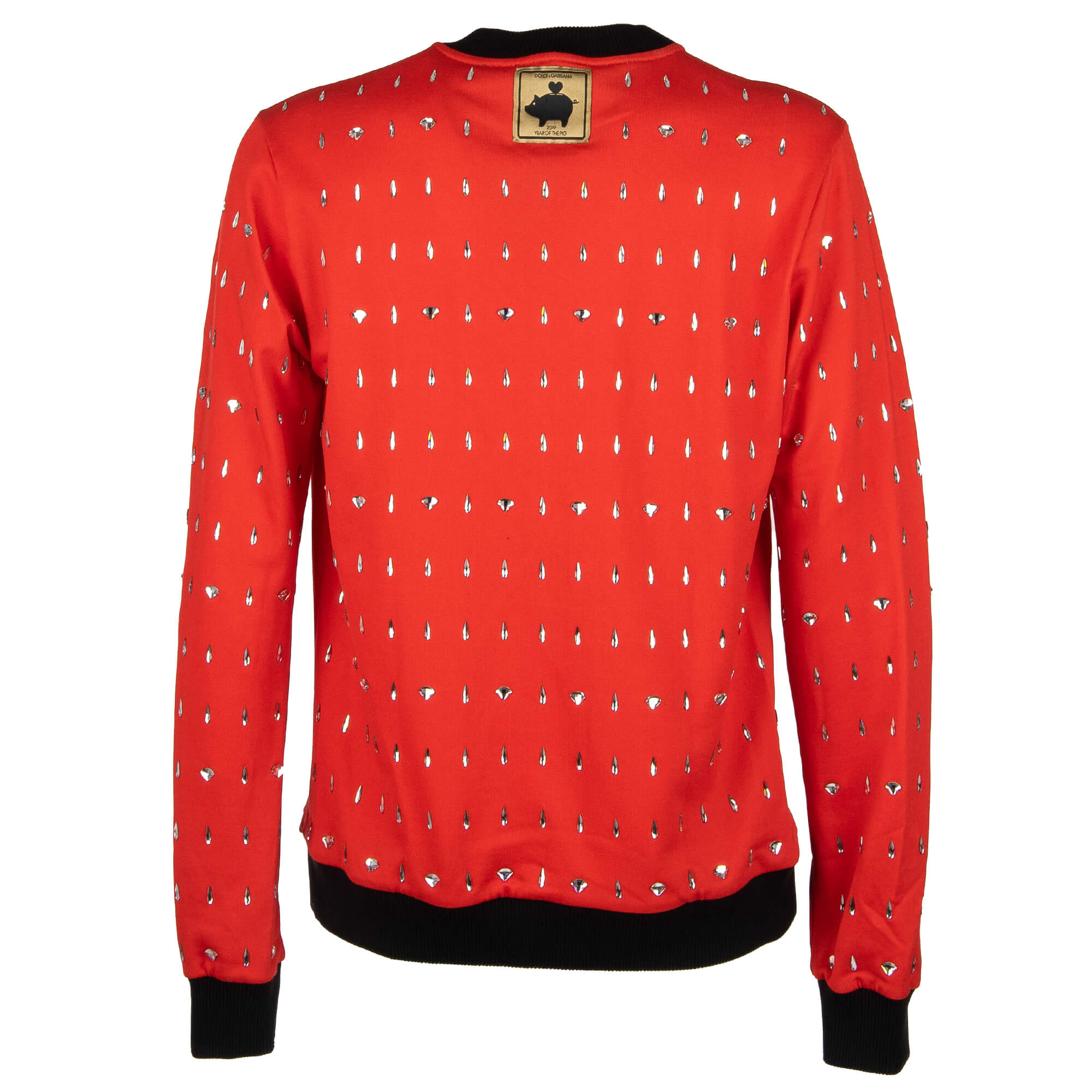 Sweater with Pig Money Box and Crystals red