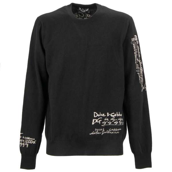 Sweater / Pullover aus Kaschmir mit Logo Schirft Stickerei an fünf Stellen von DOLCE & GABBANA