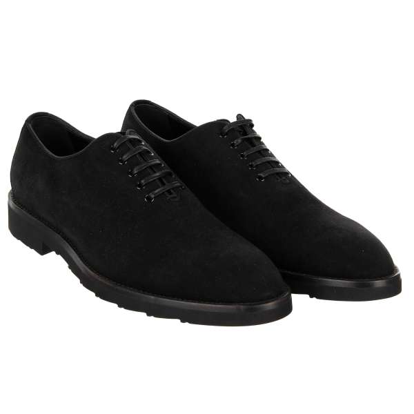 Formal derby shoes SICILIA made of suede leather in black by DOLCE & GABBANA
