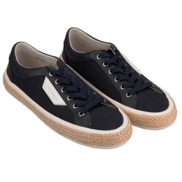 Unisex canvas and leather Sneakers in blue, white and beige by DOLCE & GABBANA