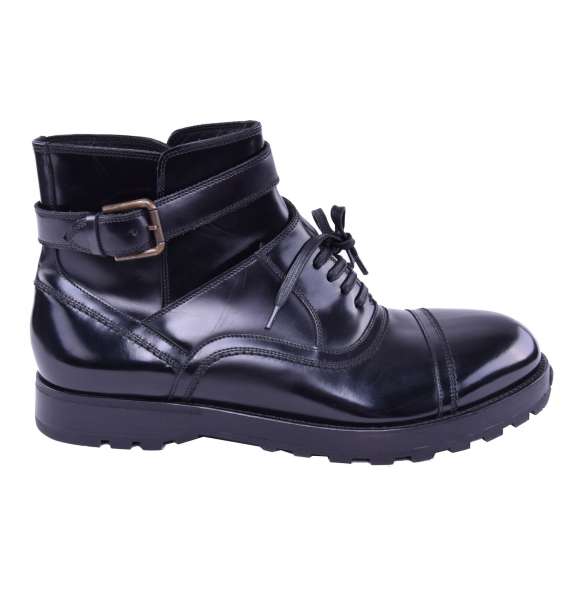 Stable All-Weather patent leather Boots with buckle and lace closure by DOLCE & GABBANA 