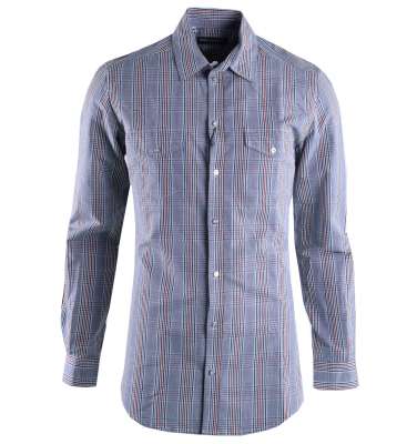 Cotton Linen Shirt SICILIA with Check Print Gray 39 15.5