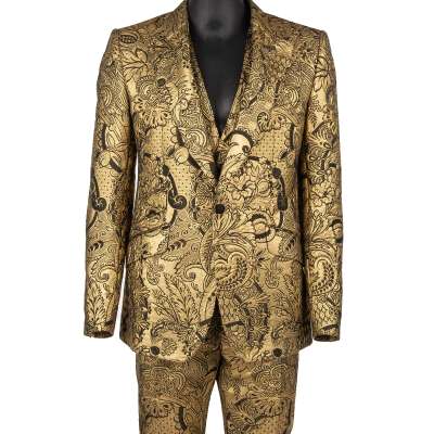 SICILIA Blumen Jacquard Anzug Weste Jacke Schwarz Gold