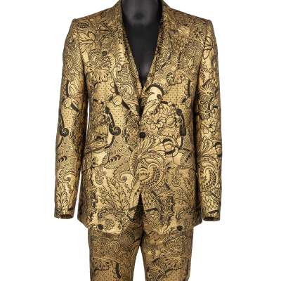 Baroque Flower Jacquard SICILIA Suit Jacket Waistcoat Gold Black