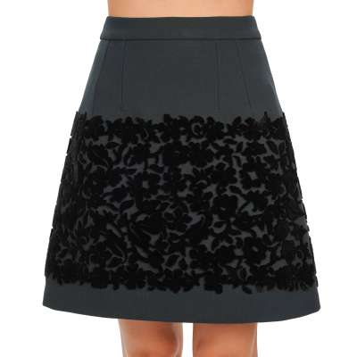 Velvet Flower Virgin Wool Skirt Green Black IT 38 XS