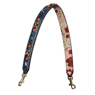 Crystal Flower Snake Leather Bag Strap Handle Blue Pink