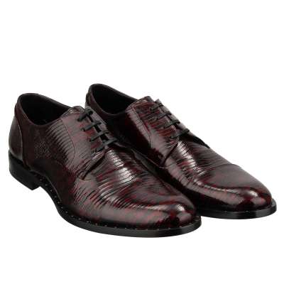 Eidechse Print Leder Derby Schuhe NAPOLI Schwarz Rot 41 UK 7 