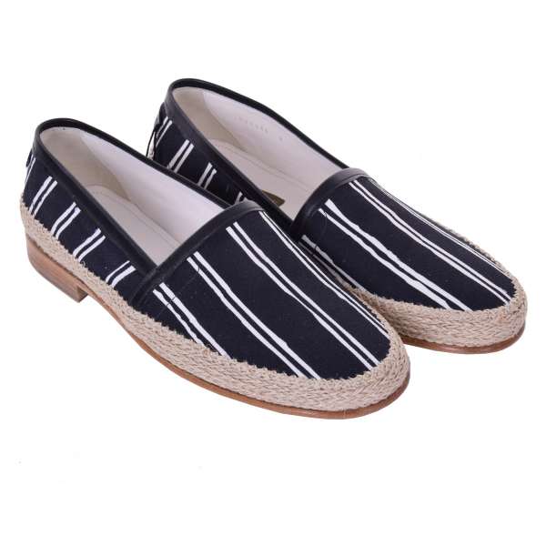 Striped canvas Espadrilles / Loafer Shoes PIANOSA with leather details and logo by DOLCE & GABBANA