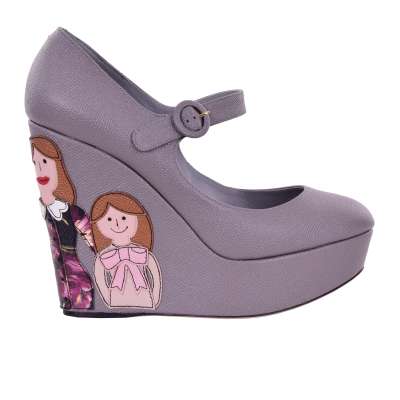 DG Family Patch Wedge Pumps Shoes Heel Gray 39 9
