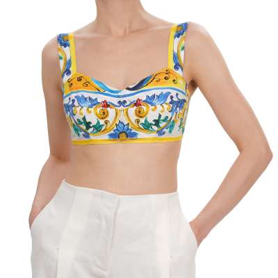  Majolika Bustier Korsett Top Gelb Blau Weiß IT 42 DE 36 S