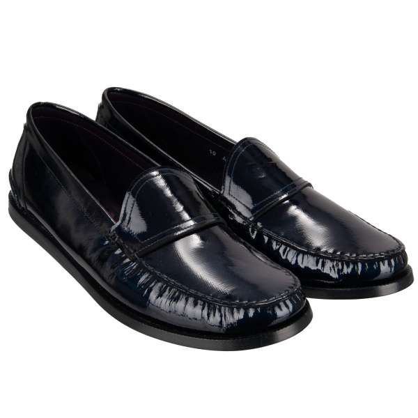 Patent leather loafer shoes PETRARCA in blue by DOLCE & GABBANA