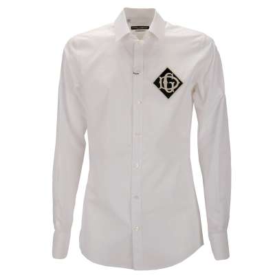 GOLD Cotton Shirt with DG Logo Embroidery Patch White Black