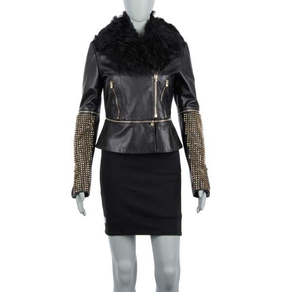 Leather Jacket / Blazer with studded collar in gold and black by PHILIPP PLEIN COUTURE
