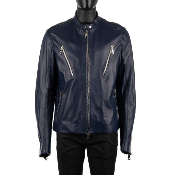 Biker style nappa lamb leather jacket with many pockets with zip fastening by DOLCE & GABBANA